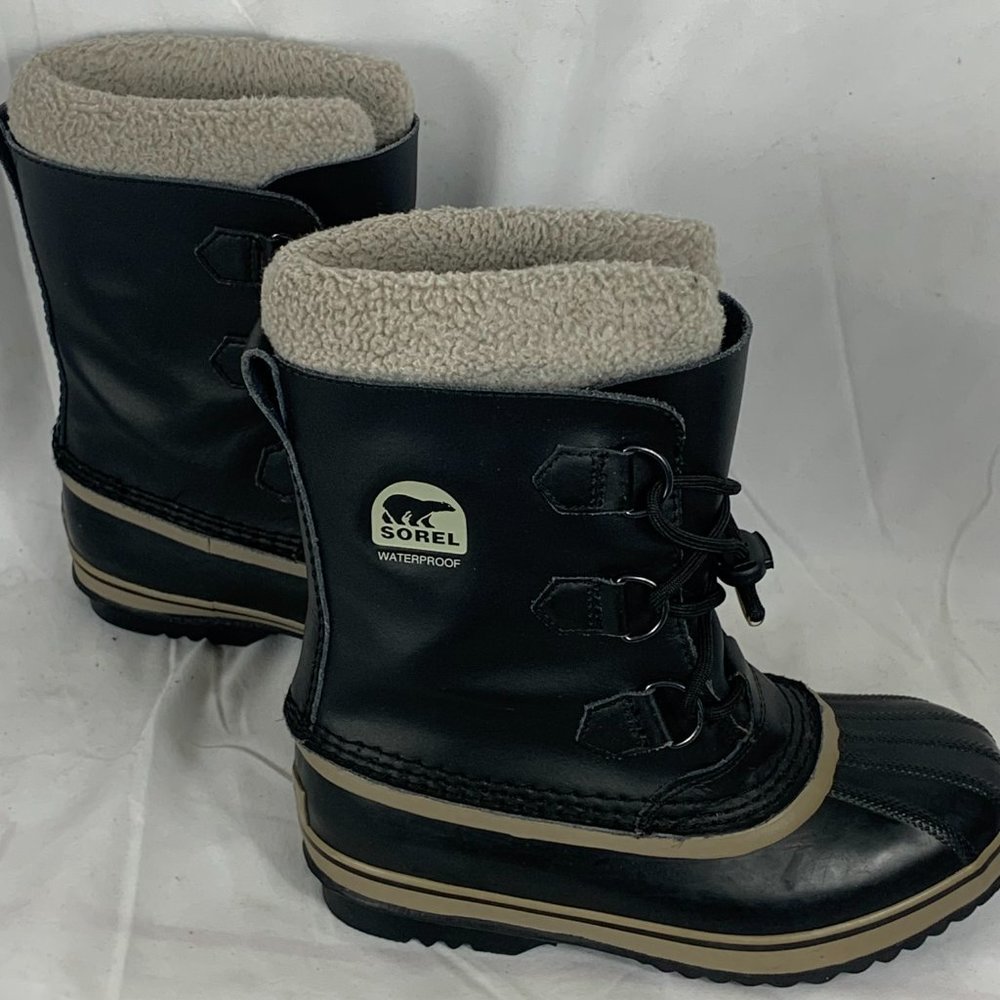 Sorel Yoot Pac Black Leather Rubber Waterproof Winter Boots Yth Sz 5 NY1880-013 - Picture 3 of 6